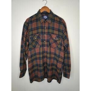 Vintage Alpine Trail Flannel Shirt Brown Plaid XL Longsleeve Button Up